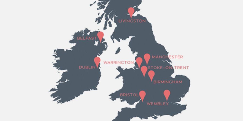 Map of BioClad UK Delivery Locations